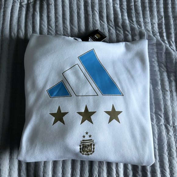 adidas Other - Adidas Argentina World Cup 2022 3 Star Champions White Hoodie Sweatshirt